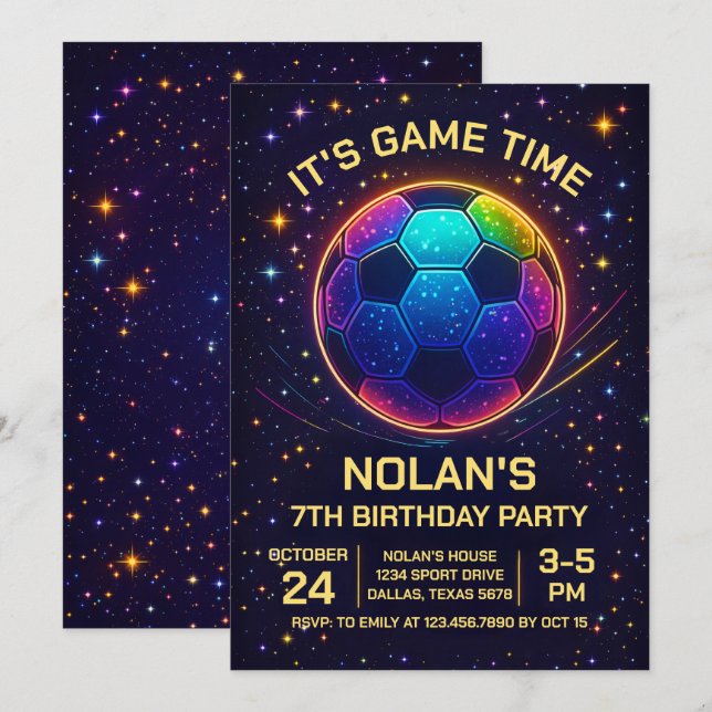 Neon Soccer Birthday Invitation (Front/Back)