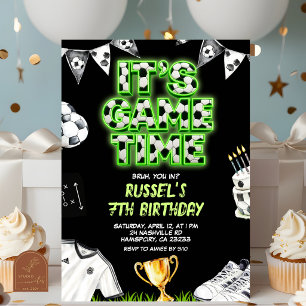 Neon Soccer Game time Birthday Invitation