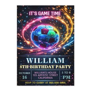 Neon Soccer Invite For Boys - Neon Soccer Birthday