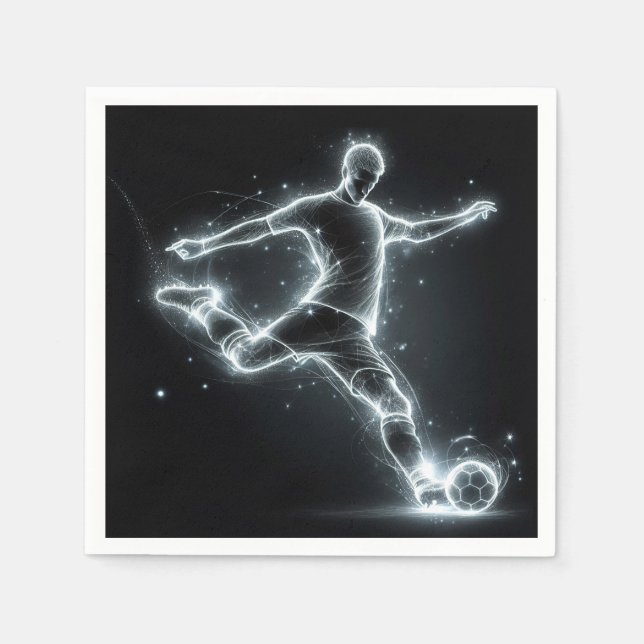 Neon Soccer Player On Black Napkins (Front)