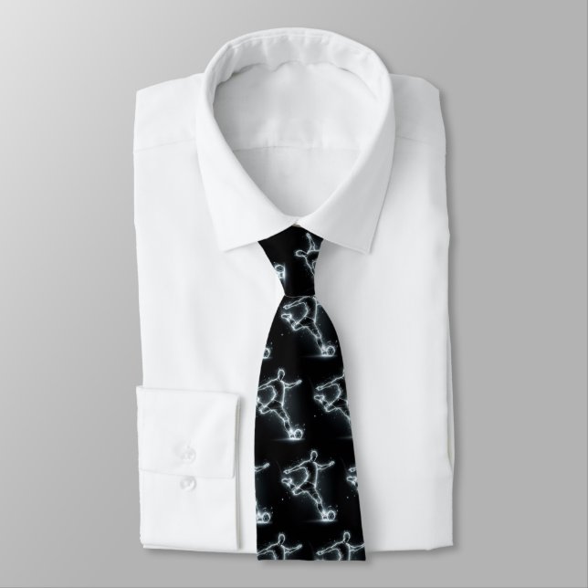 Neon Soccer Player On Black Neck Tie (Tied)