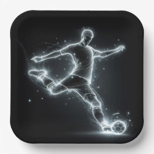 Neon Soccer Player On Black Paper Plates