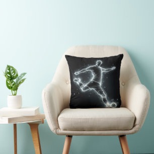 Neon Soccer Player On Black Throw Pillow