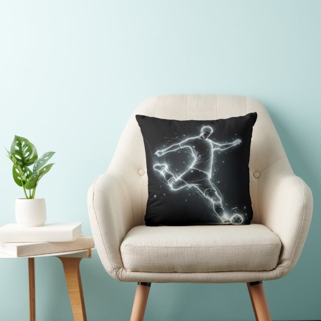 Neon Soccer Player On Black Throw Pillow (Chair)