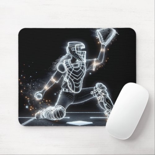 Neon Softball Catcher Mouse Pad