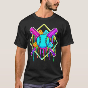 Neon Softball Design – Colorful Dripping flowers T-Shirt