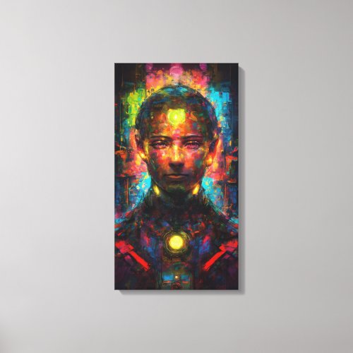 Neon Soul Faces of Light in Dark Fantasy Canvas Print