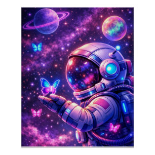 Neon Space Butterfly Galaxy Art Poster