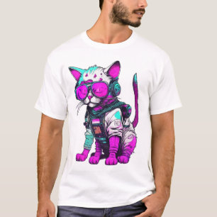 Neon Space Cat in Futuristic Suit T-Shirt