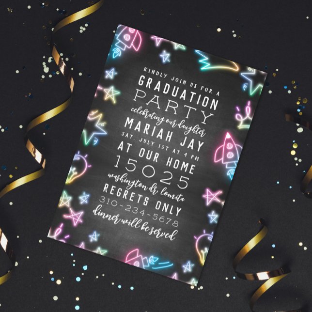 Neon Space Doodles Graduation Party Invitation (Creator Uploaded)