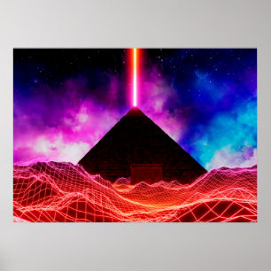 Neon space landscape: Pyramid Poster