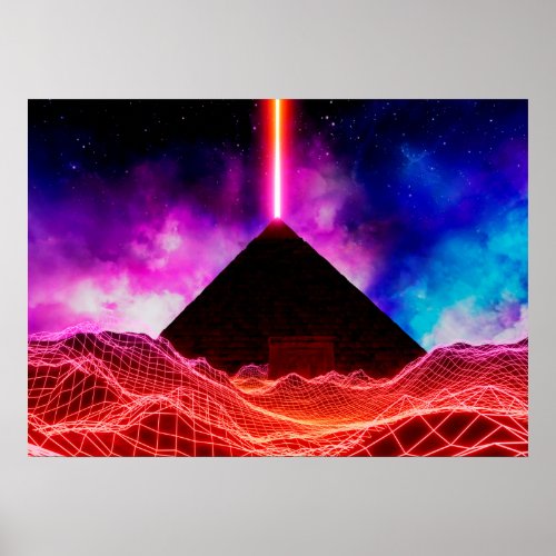 Neon space landscape Pyramid Poster