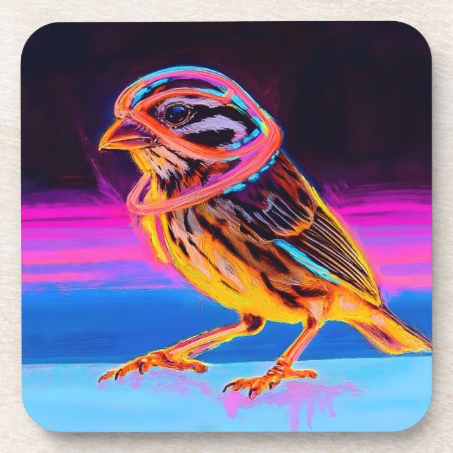 Neon Sparrow with Glowing Accents Beverage Coaster (Front)