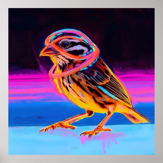 Neon Sparrow with Glowing Accents Poster (Front)