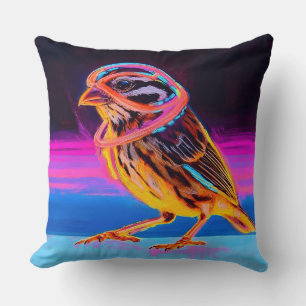 Neon Sparrow with Glowing Accents Throw Pillow