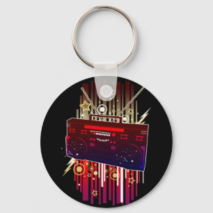 Neon Speaker Art with Colorful Retro Music Keychain
