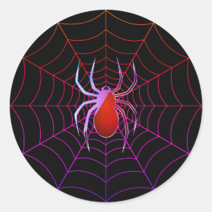 Neon spider and spiderweb classic round sticker