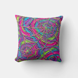 Neon Spider Web Throw Pillow – Modern Velvet