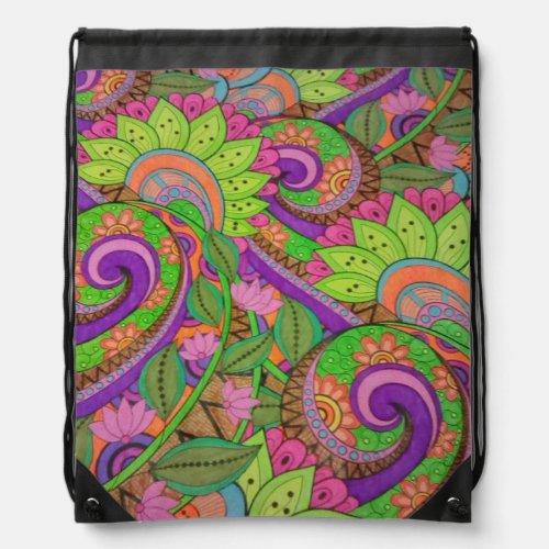 Neon Spiral Garden Drawstring Bag