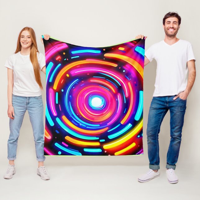 Neon Spiral Light Art Fleece Blanket (In Situ)