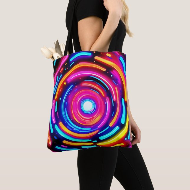 Neon Spiral Light Art Tote Bag (Close Up)