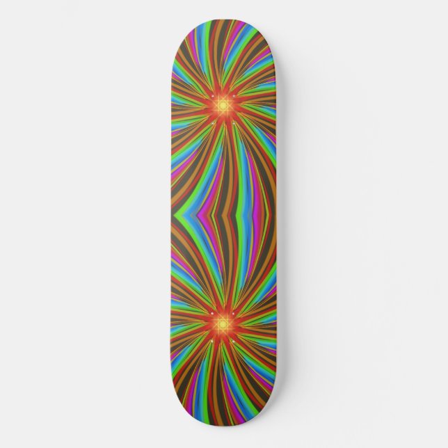 Neon Spiral Vortex – Vibrant Fractal Motion Design Skateboard (Front)