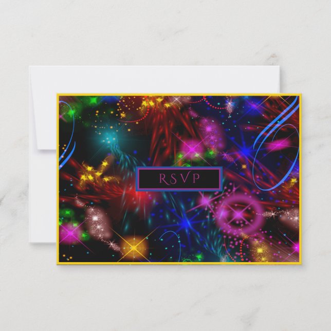Neon Spiral's Shooting Stars Color Bursts RSVP Card (Front)