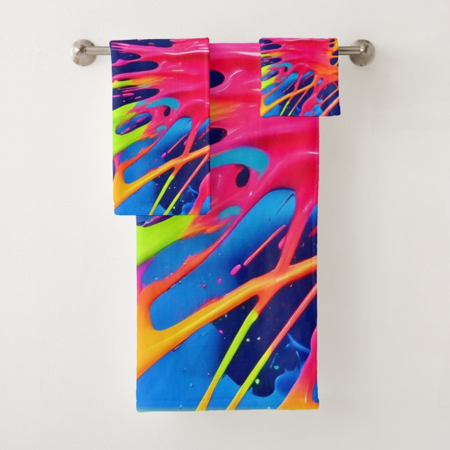 Neon Splatter: Abstract Vibrant Art Bath Towel Set (Insitu)