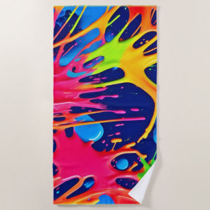 Neon Splatter: Abstract Vibrant Art Beach Towel