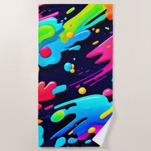 Neon Splatter Flow Art Beach Towel