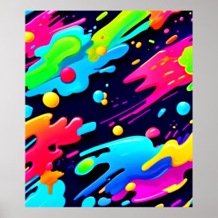 Neon Splatter Flow Art Poster