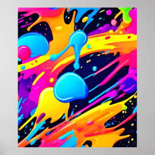 Neon Splatter Paint Art Poster