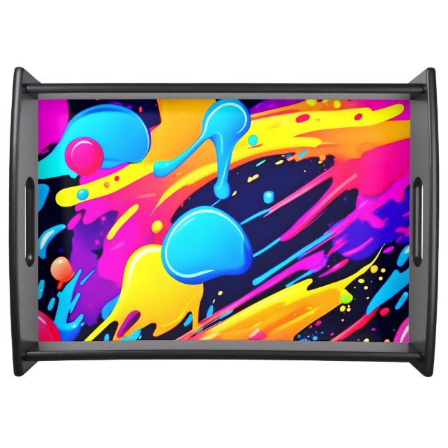 Neon Splatter Paint Art Serving Tray (Front)