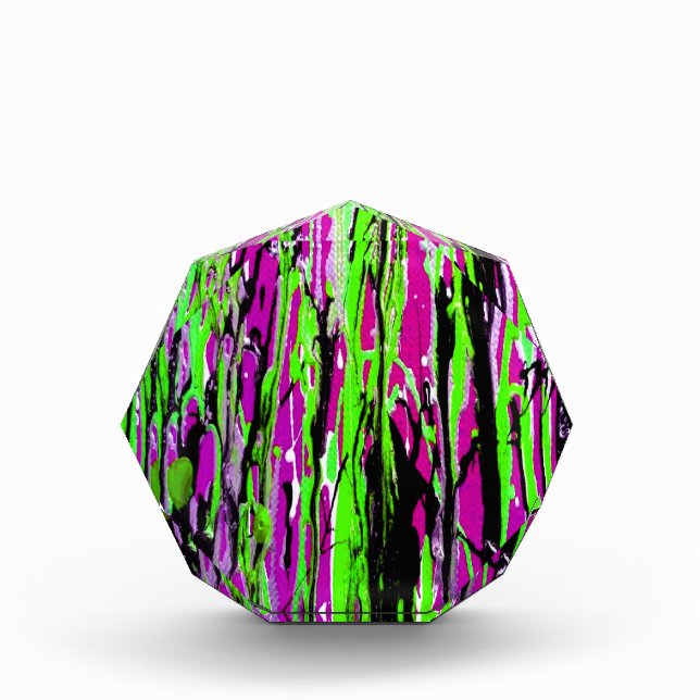 Neon Splatter Paint Purple Green and Black Acrylic Award (Front)