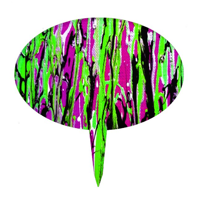 Neon Splatter Paint Purple Green and Black Cake Topper (Front)