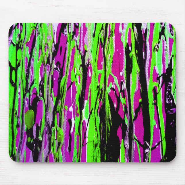 Neon Splatter Paint Purple Green and Black Mouse Pad (Front)