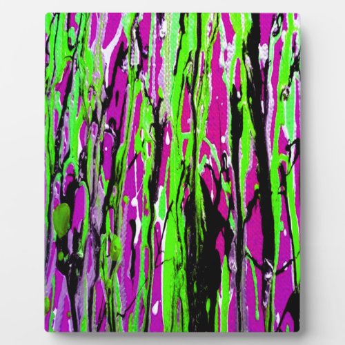 Neon Splatter Paint Purple Green and Black Plaque