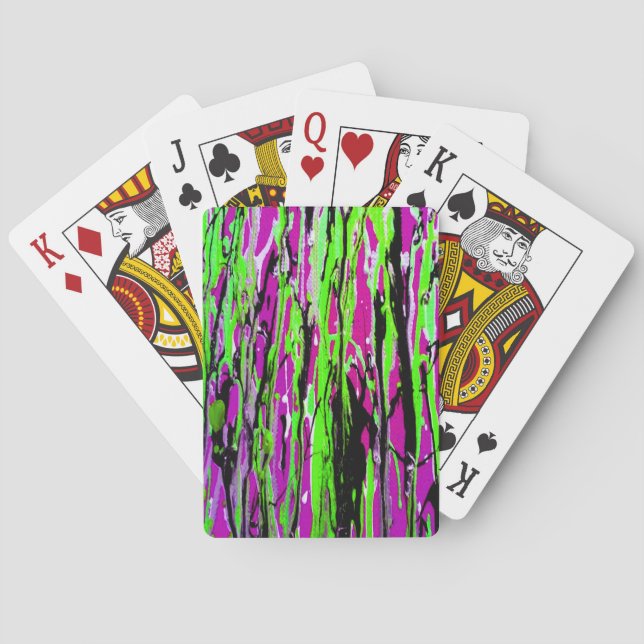 Neon Splatter Paint Purple Green and Black Poker Cards (Back)
