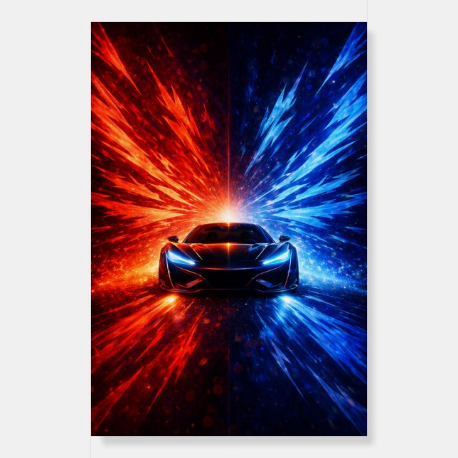 Neon Split Speed Supercar – Red & Blue Energy Burs Foam Board (Front)
