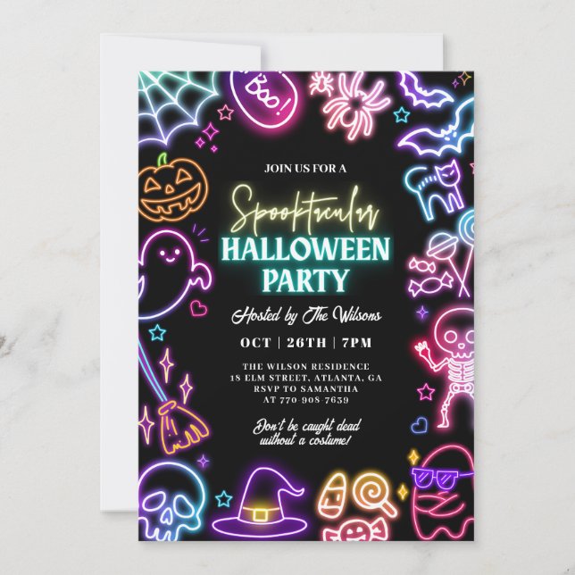 Neon Spooktacular Halloween Invitation (Front)