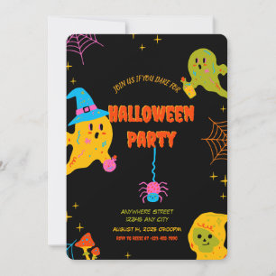  Neon Spooky Halloween Party Invitation