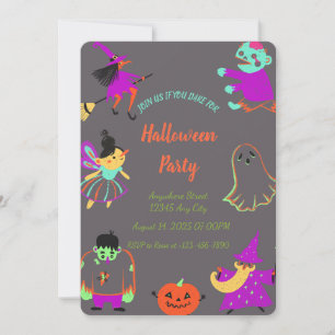  Neon Spooky Halloween Party Invitation