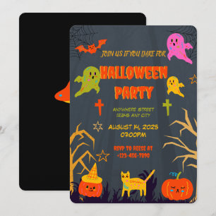  Neon Spooky Halloween Party Invitation