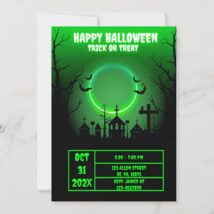 NEON SPOOKY HAUNTED HOUSE HALLOWEEN PARTY INVITATION