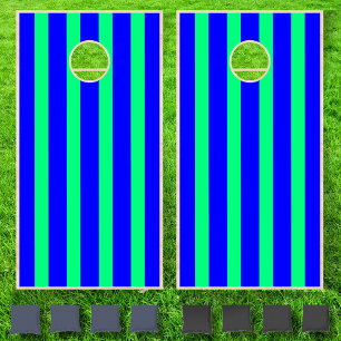 Neon Spring Green & Blue Cool Vintage Striped Cornhole Set