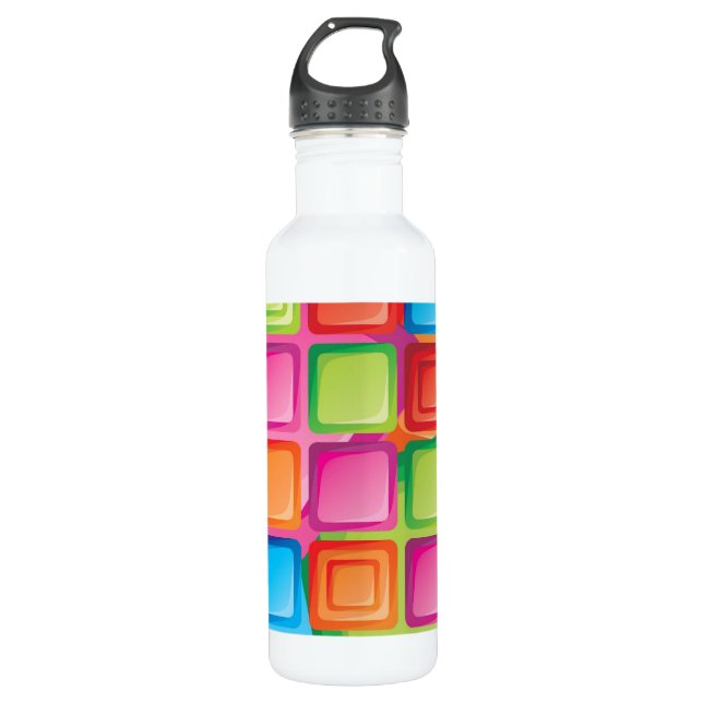 Neon Squares Pattern Water Bottle (Front)