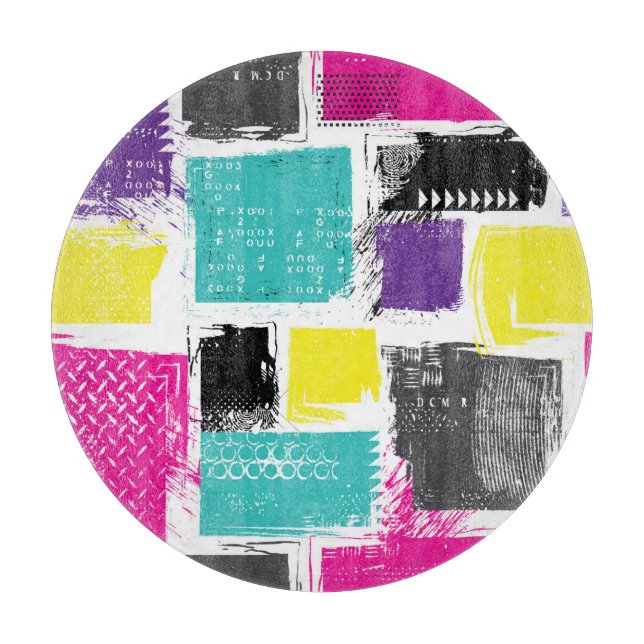 Neon Squares Retro Abstract Pattern Cutting Board (Front)