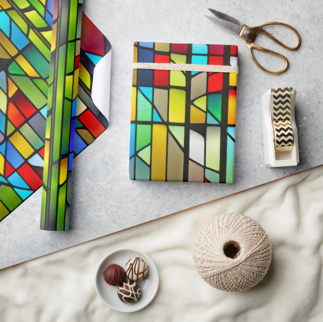 Neon Stained Glass Abstract Wrapping Paper (Crafts)