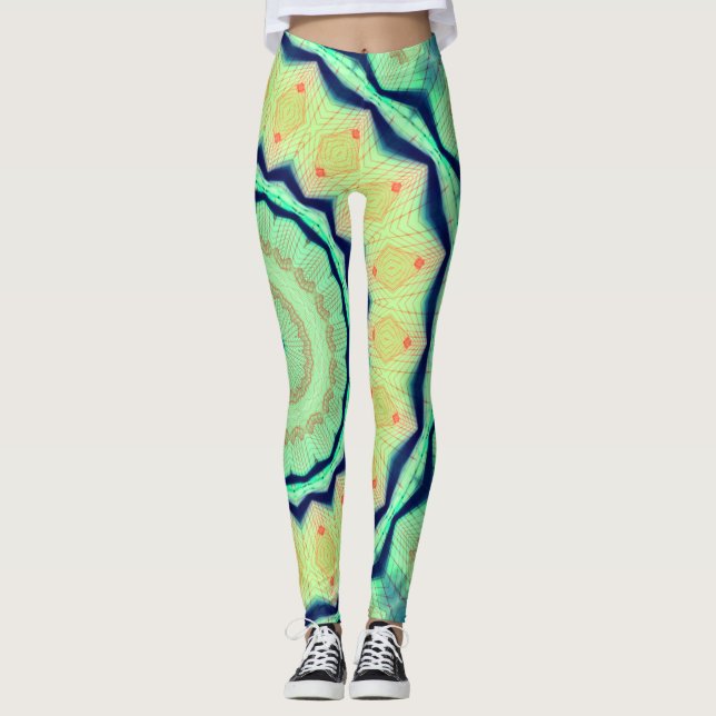 Neon Star Blacklight Rave Mandala Leggings (Front)