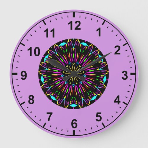  Neon Star Fractal  Large Clock